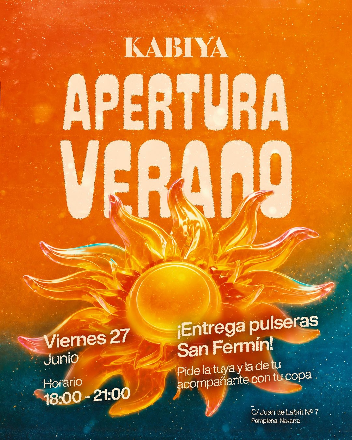 Este viernes en Kabiya celebramos nuestra apertura de verano ☀️🌞⛱️☀️🌞🍉🍹 ¡Y con tu copa repartiremos las pulseras de San Fermín!

#kabiya